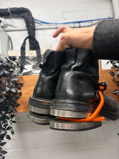 Dirk Bikkembergs Bungee Cord Metal Heel Black Leather Boots