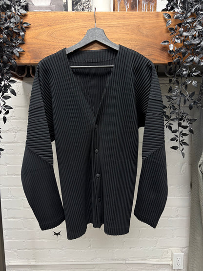 Issey Miyake Homme Plisse Pleated Black Button Snap Cardigan