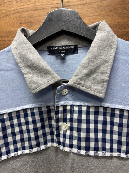 2006 Comme Des Garçons Shirt Grey Cotton Striped/Gingham Hybrid Polo
