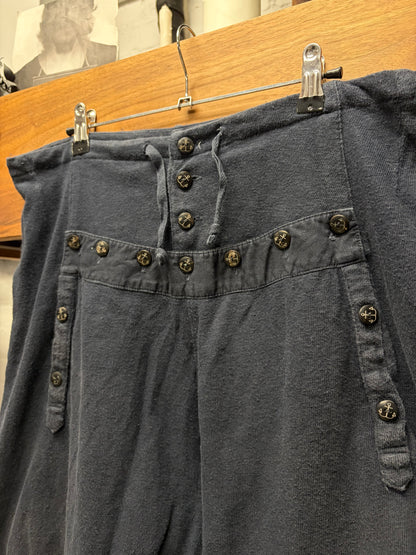 Kapital Navy Blue ‘Sailor’ Button Flap Cotton Cutoff Shorts