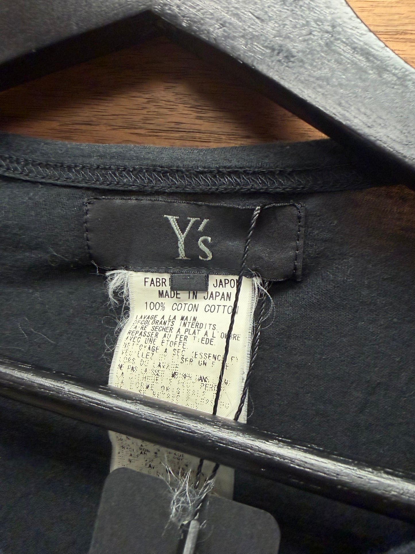 Yohji Yamamoto ‘Y’s’ Asymmetric Black Cotton Henley Long Sleeve Shirt