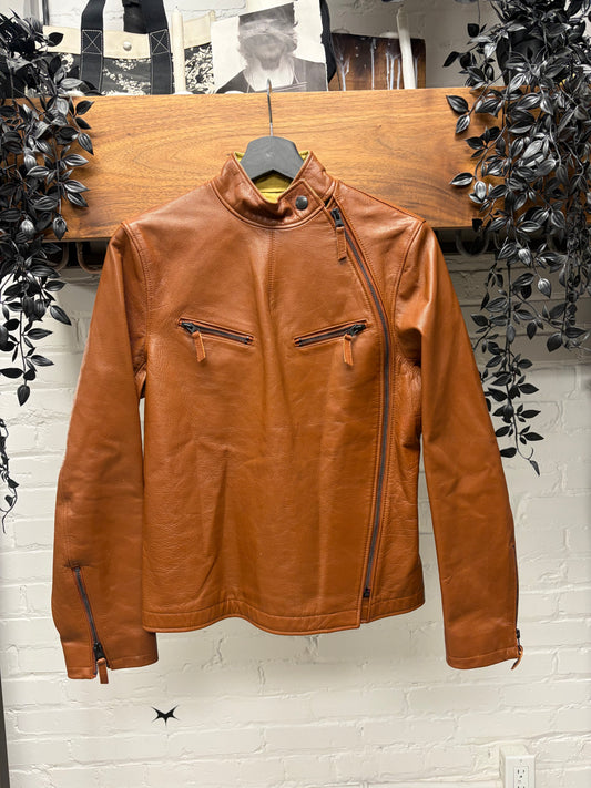 Vintage Jean Paul Gaultier ‘Fencing Zip’ Orange Calfskin Leather Jacket