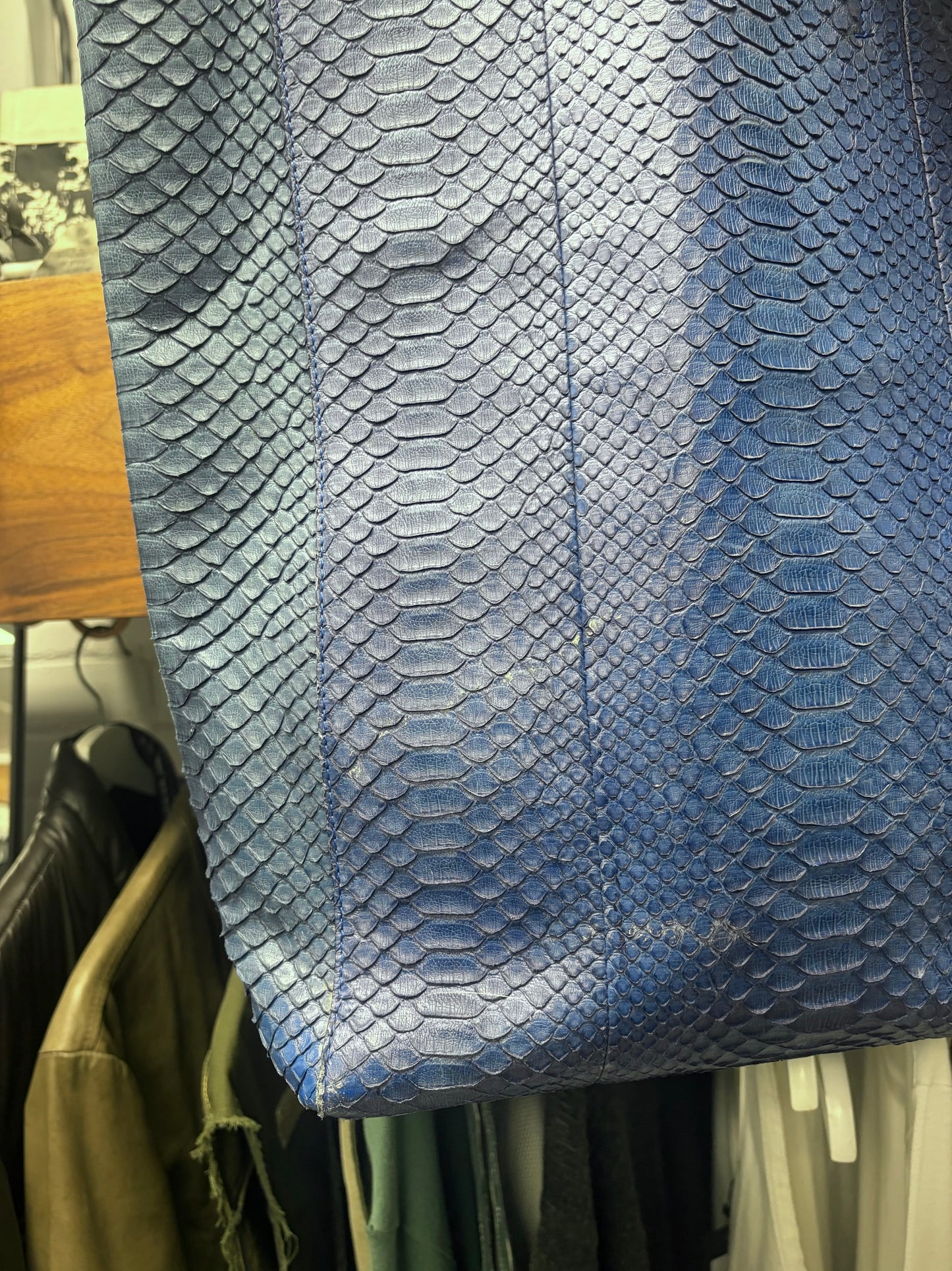 Celine Blue Python Leather Snakeskin Hide Tote Bag