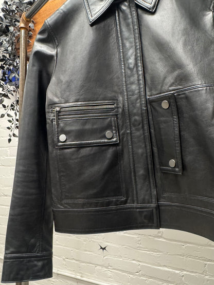 Helmut Lang Cropped Black Lambskin Leather Jacket