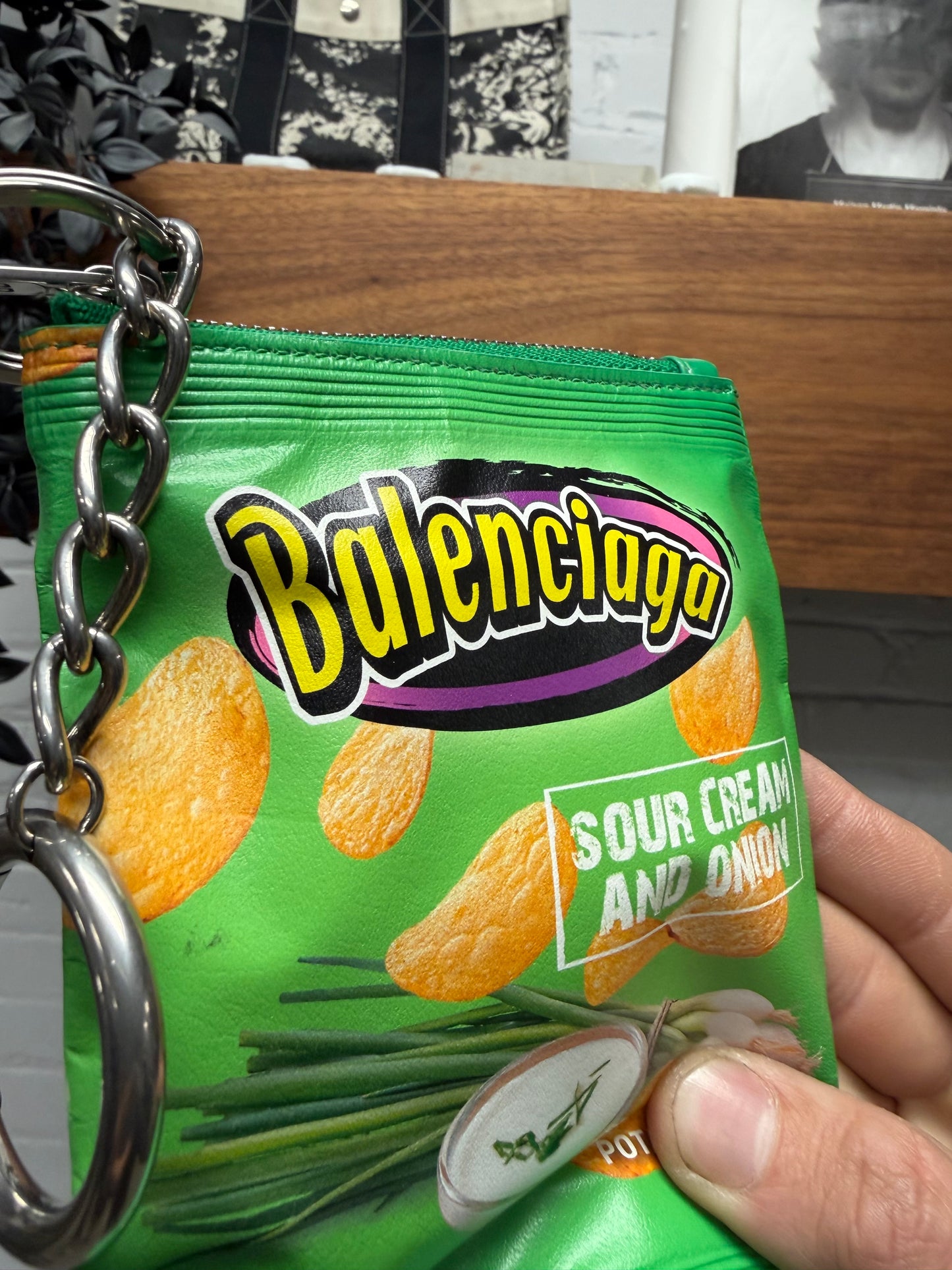 SS2025 Balenciaga ‘Sour Cream & Onion’ Leather Chip Bag Keychain Pouch