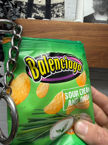 SS2025 Balenciaga ‘Sour Cream & Onion’ Leather Chip Bag Keychain Pouch