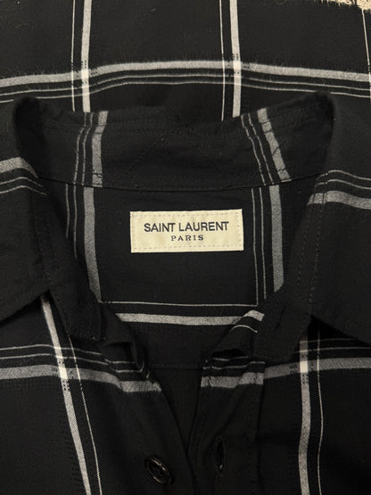 Saint Laurent Silk Blend Distressed Plaid Flannel