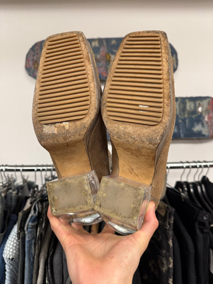 Rick Owens Brown Suede Clear Cuban Heel Platform Boots