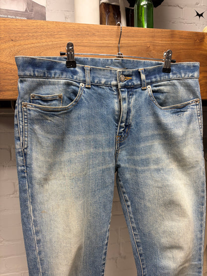 2019 Saint Laurent ‘D03’ Washed Blue Distressed Skinny Jeans