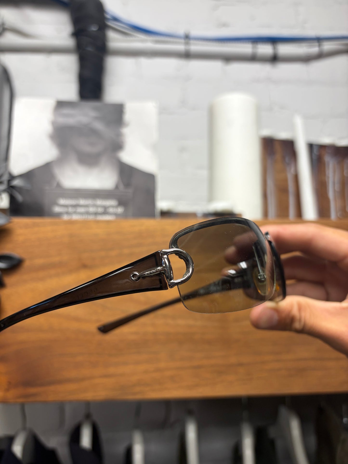 2000s Gucci Black Tinted ‘Horsebit’ Rimless Sunglasses