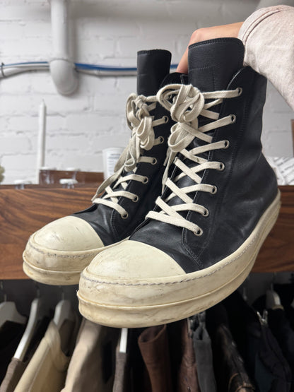 Rick Owens Black Leather ‘Ramones’ High Top Sneakers