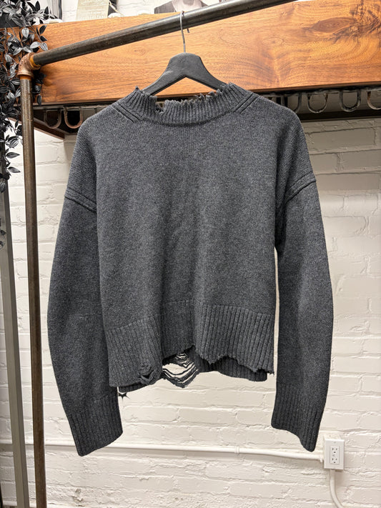 Helmut Lang Cropped Grey Raw Hem Distressed Sweater