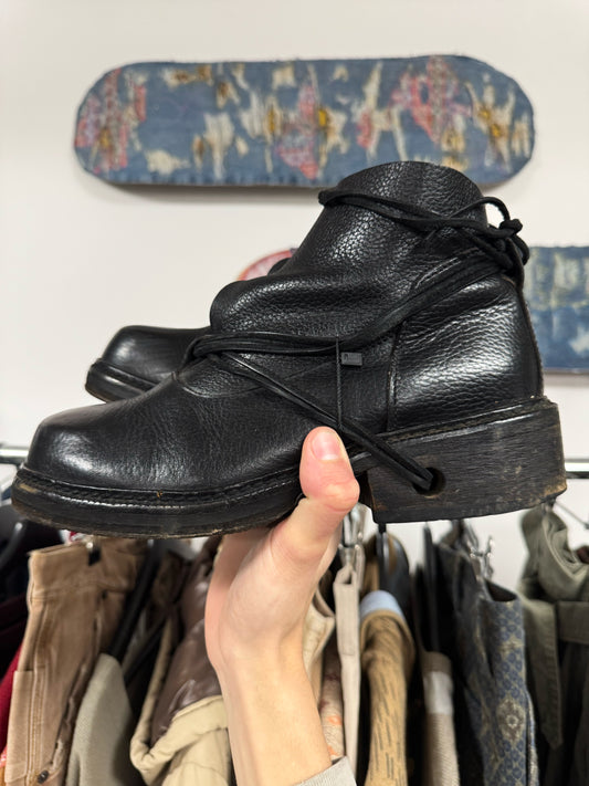 Dirk Bikkembergs ‘Heel Laced’ Black Leather Combat Boots