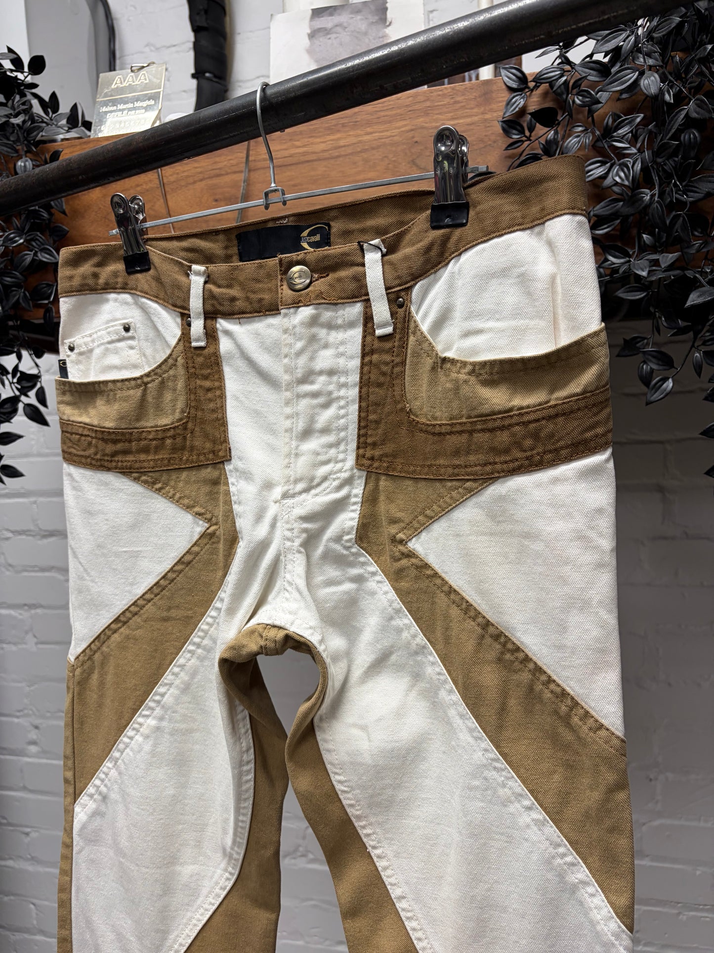 SS2004 Roberto Cavalli Panelled Brown/White Skinny Denim