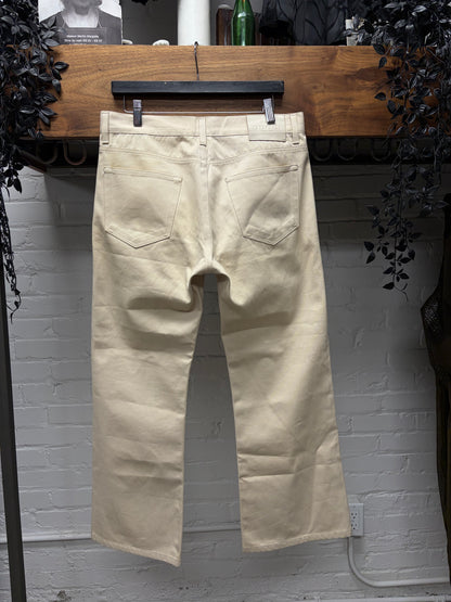 Vintage Gucci by Tom Ford Cream Flared Leg Denim with Leather Jacron Patch