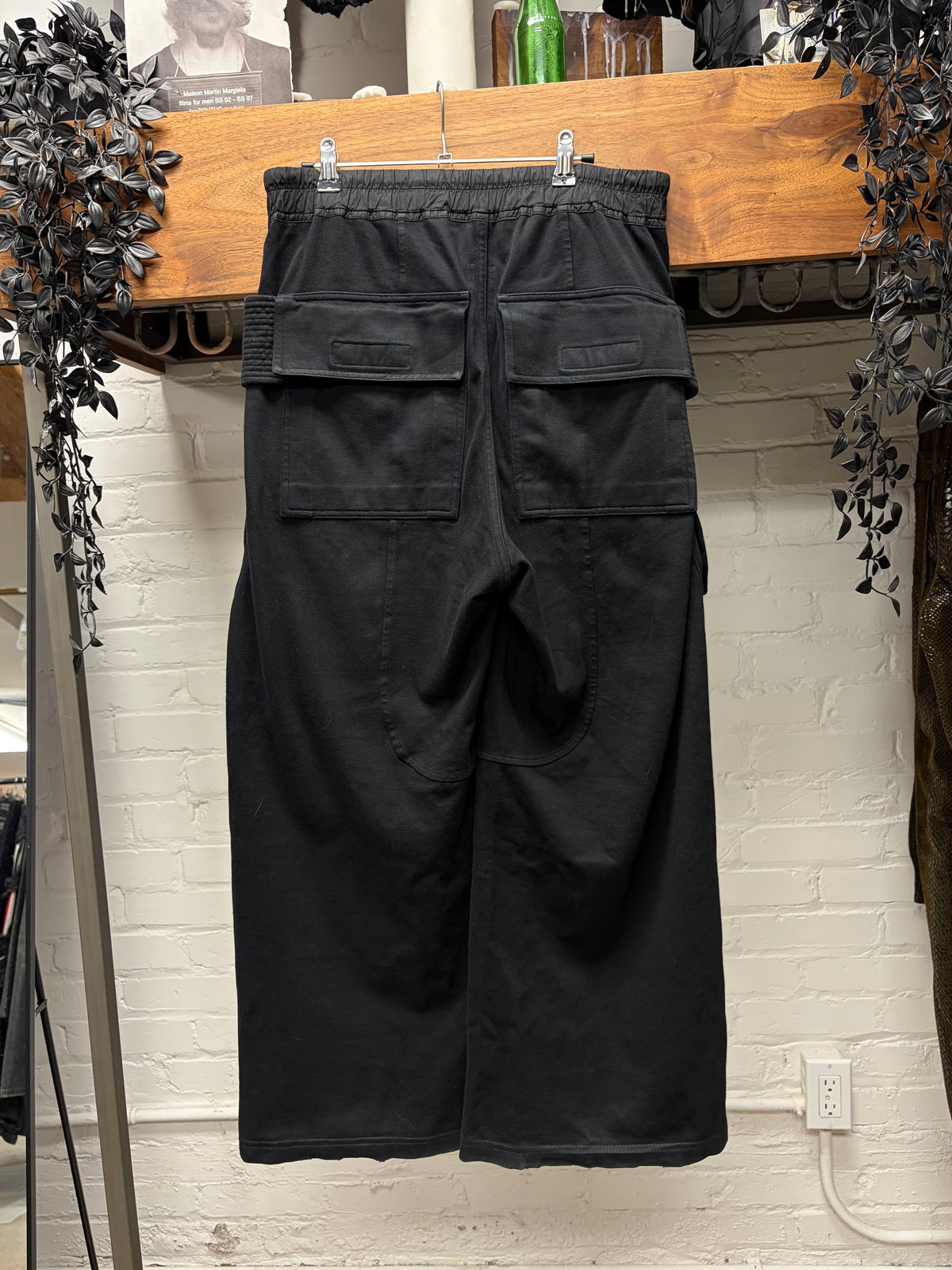 Rick Owens ‘Creatch’ Wide Leg Black Cargo Drawstring Sweatpants