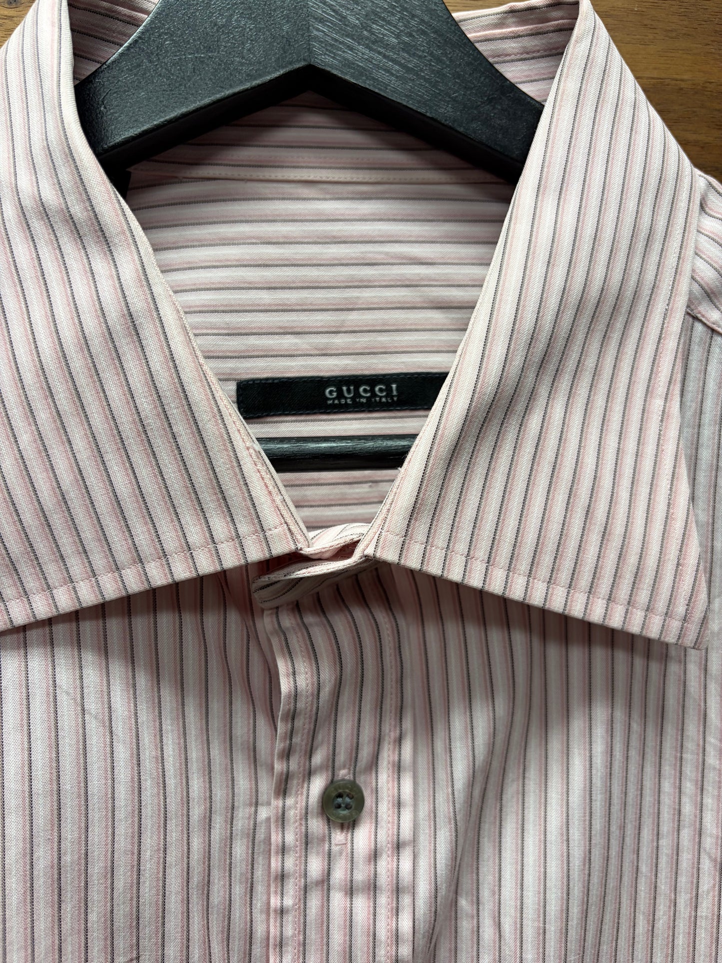 Gucci Pink/White Pinstripe Button Up Shirt