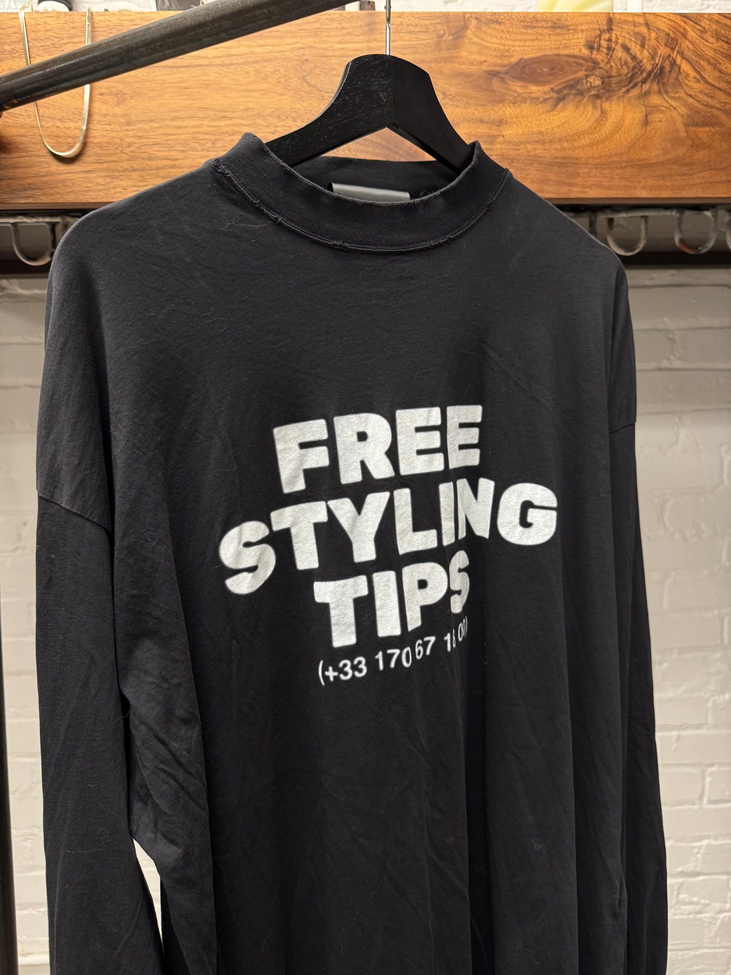 SS2023 Balenciaga ‘Free Styling Tips’ Distressed Black Long Sleeve Shirt