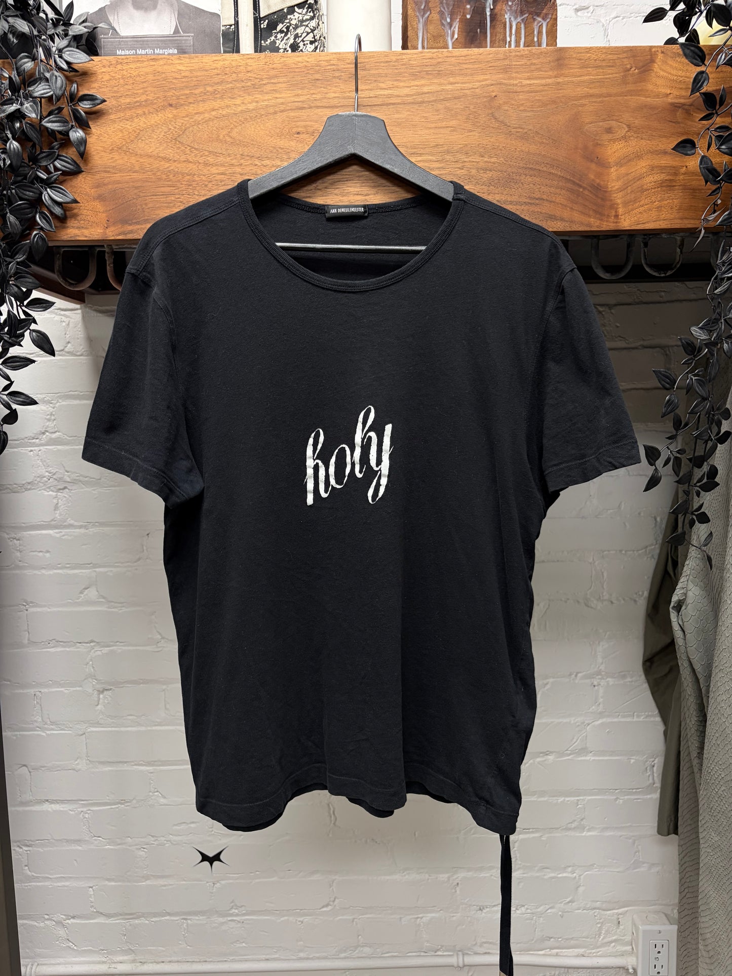 Ann Demeulemeester ‘Holy’ Embroidered Cotton Black T-Shirt