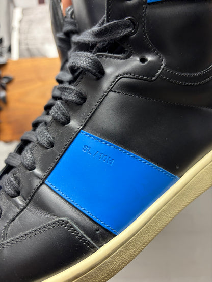 Saint Laurent 'SL/10H' Black/Blue Leather Court High Top Sneakers