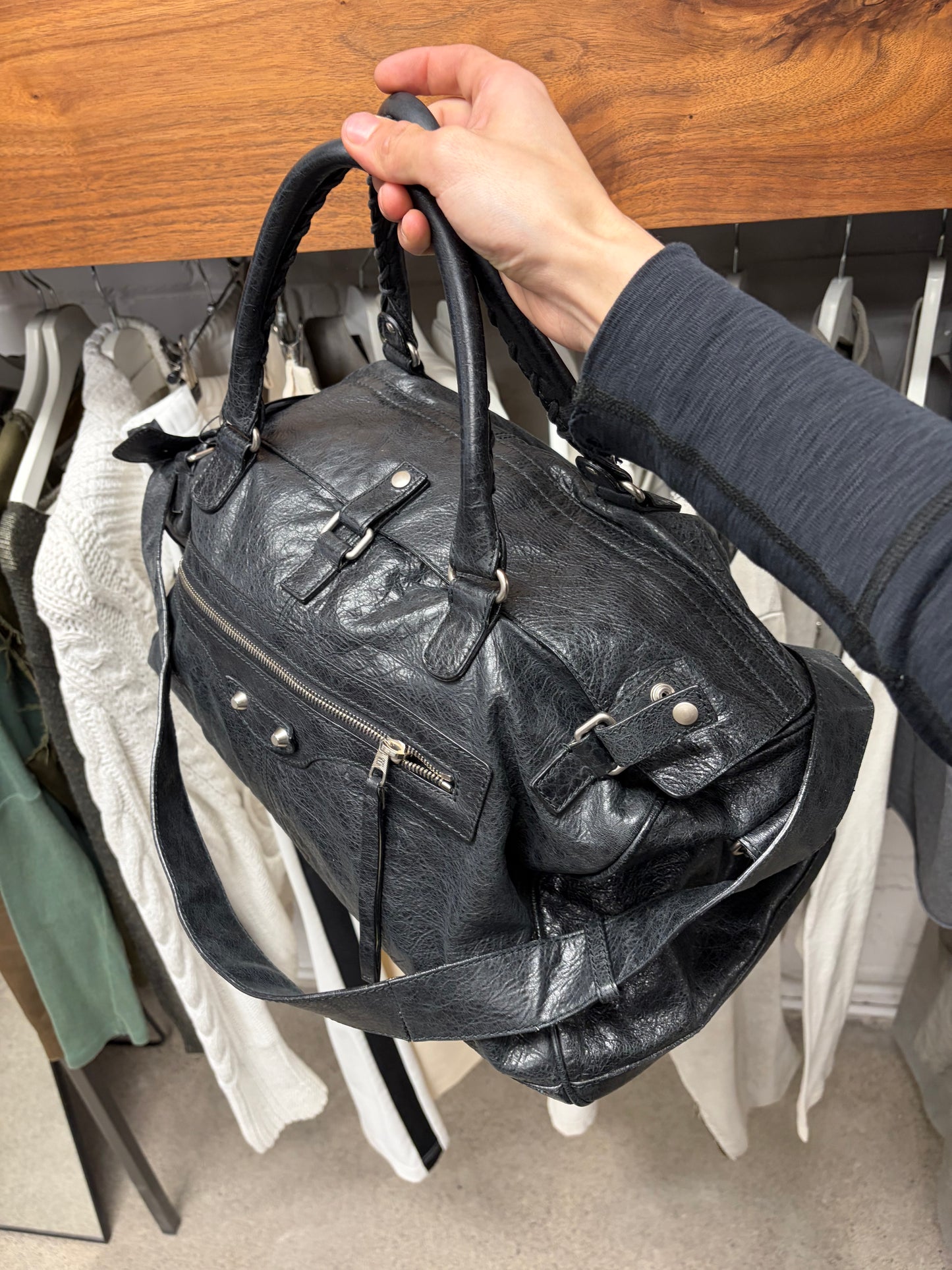 2000s Balenciaga ‘Squash’ Black Leather Boston Shoulder Bag