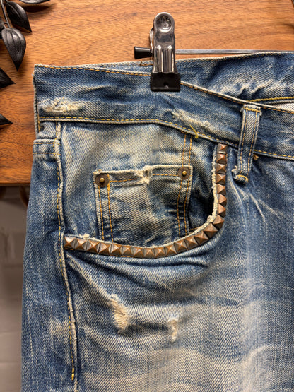 Hysteric Glamour ‘Dirt Washed’ Blue Studded Skinny Jeans