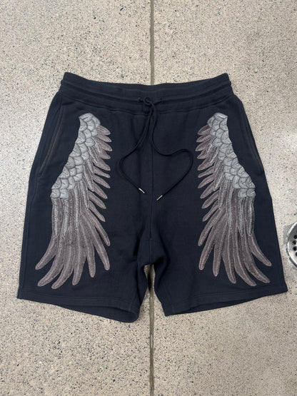 Mihara Yasuhiro ‘Wings’ Embroidered Black Sweat-Shorts