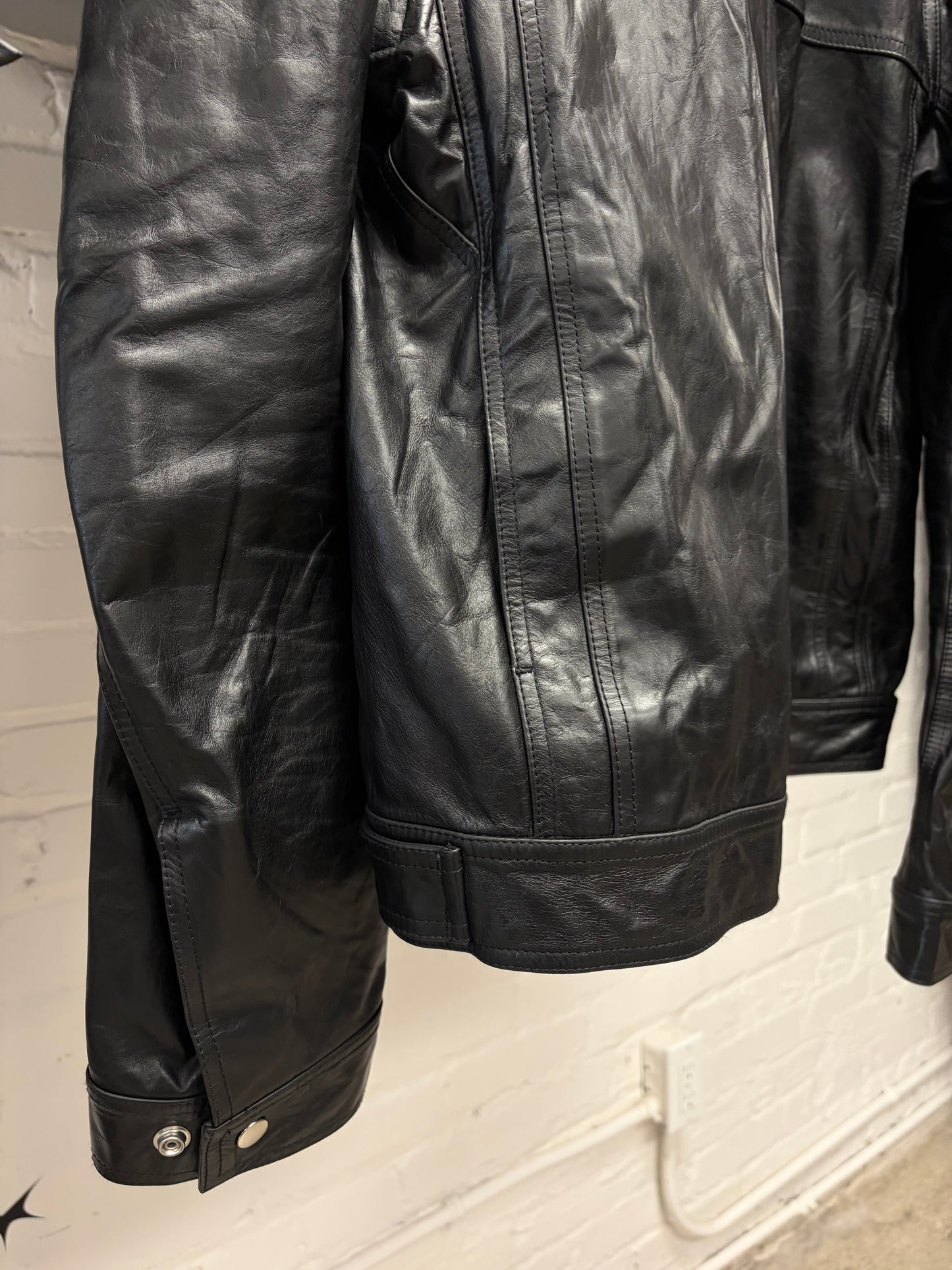 AW2020 Rick Owens ‘Performa’ Black Calfskin Leather Trucker Jacket
