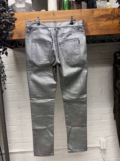 2018 Saint Laurent Silver Waxed ‘D02’ Skinny Jeans