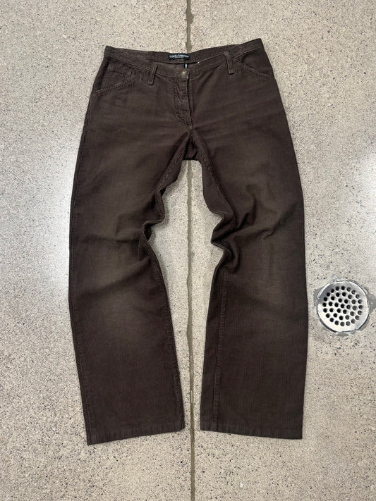 2000s Dolce & Gabbana Brown Corduroy Wide Leg Pants