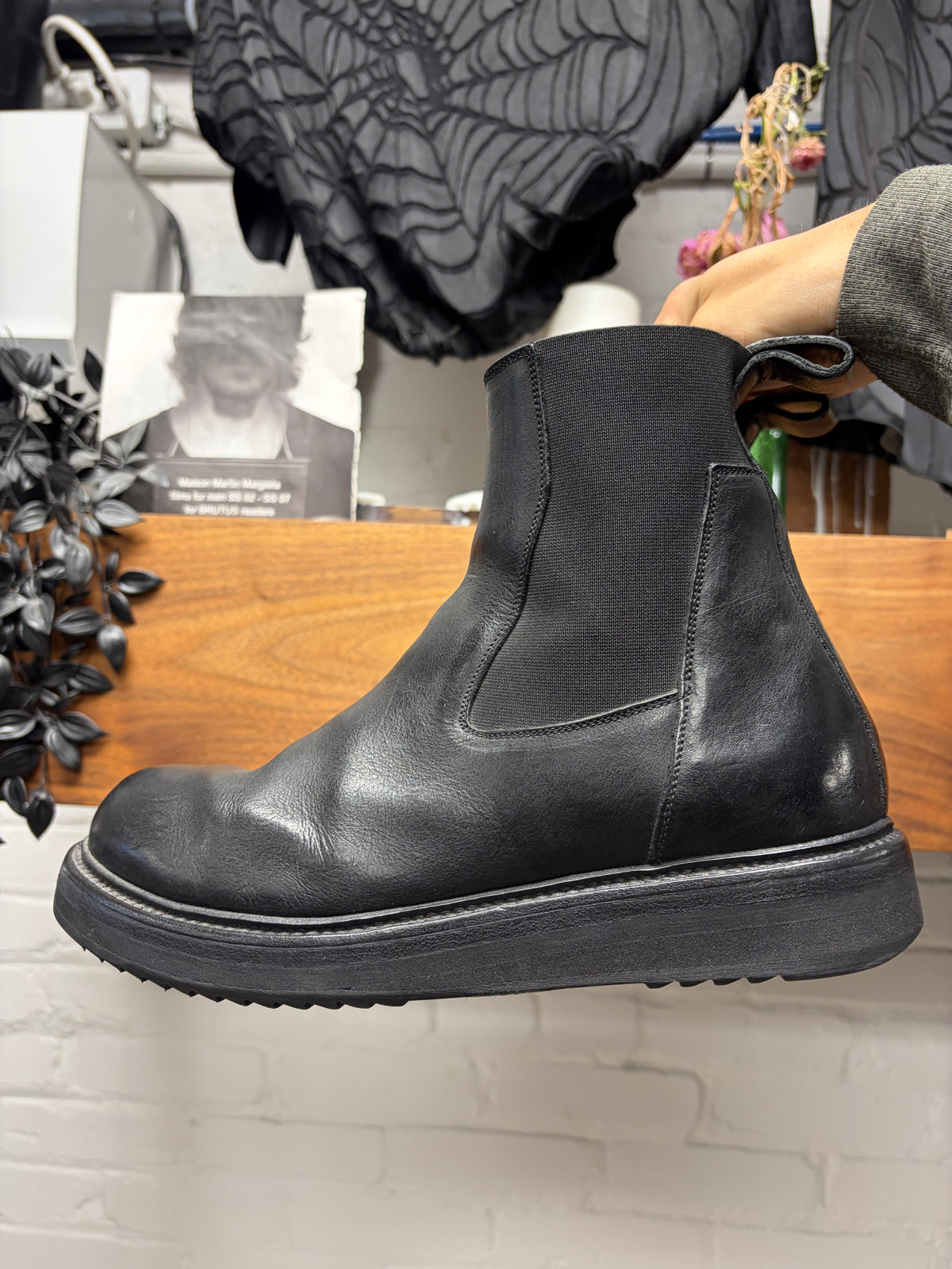 AW2020 Rick Owens Performa ‘Creeper’ Black Calf Leather Platform Sole Boots