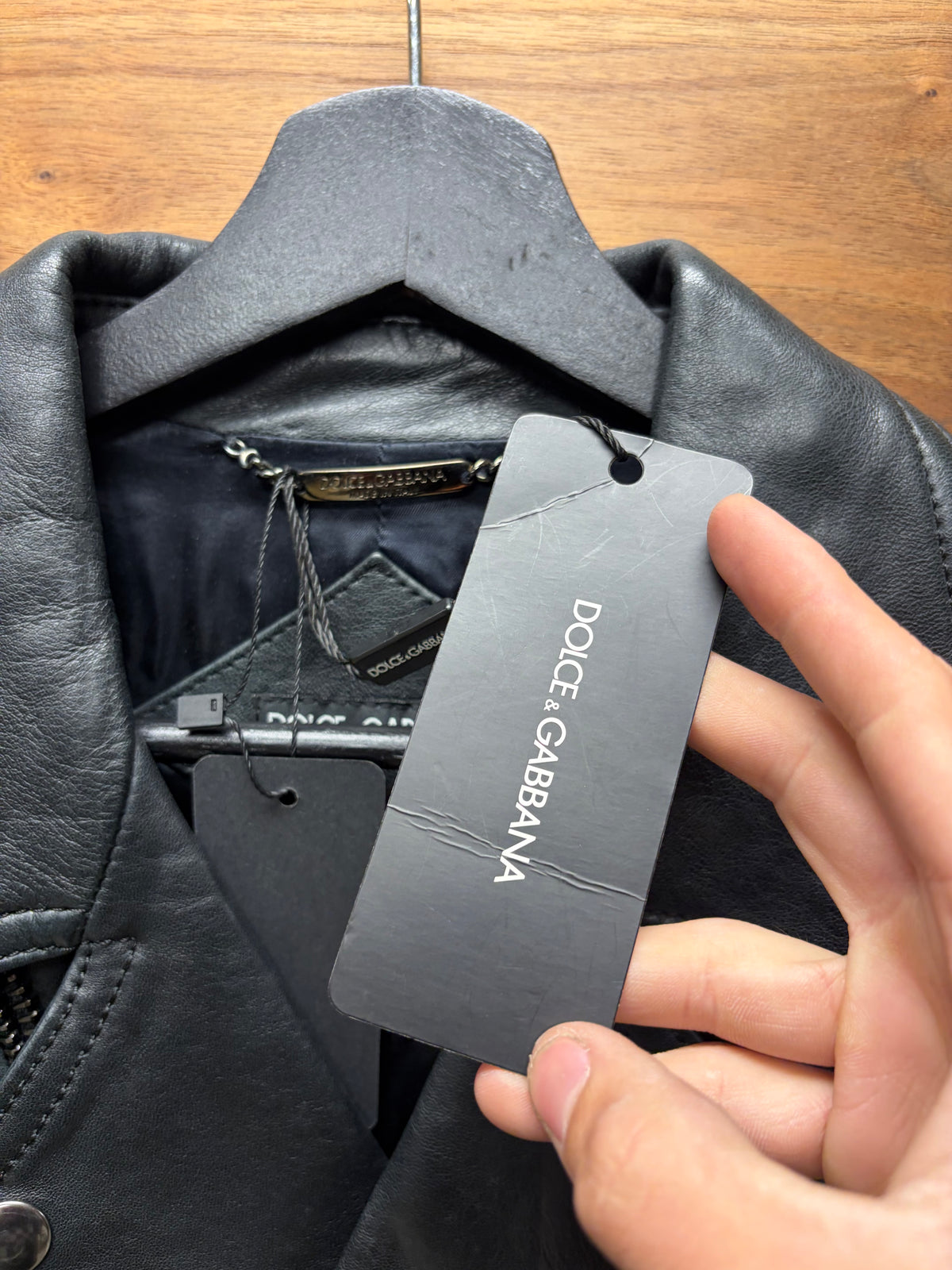 2000s Dolce & Gabbana ‘Mainline’ Asymmetric Zip Black Lambskin Leather Jacket