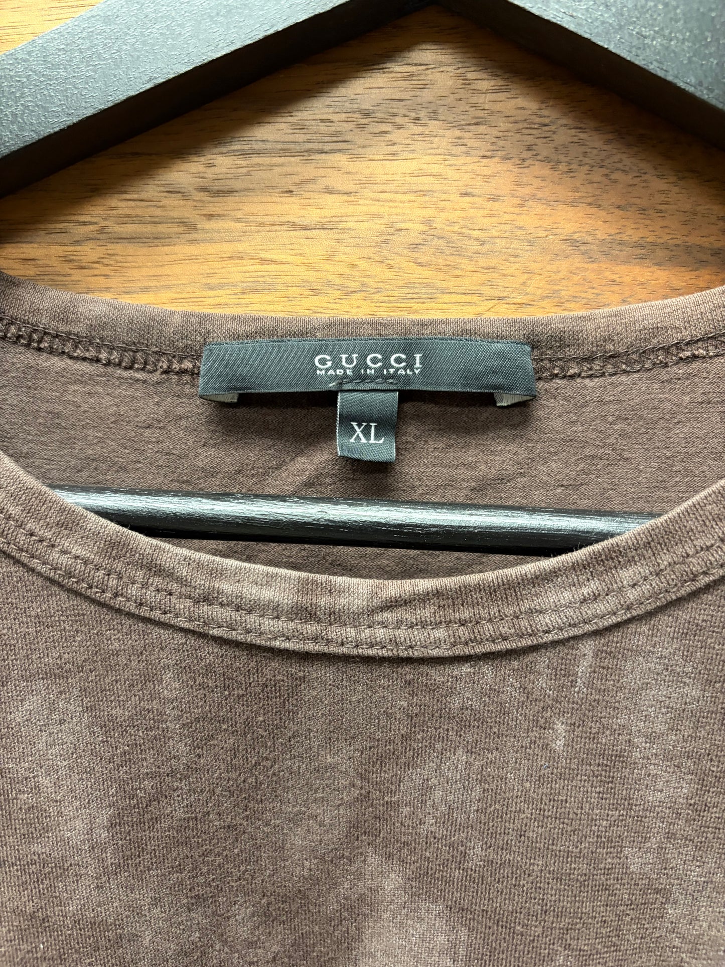 2000s Gucci ‘Faded Signage’ Brown/Pink Graphic T-Shirt