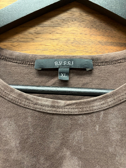 2000s Gucci ‘Faded Signage’ Brown/Pink Graphic T-Shirt