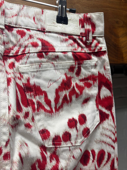SS2000 Gucci by Tom Ford Floral Patterned Red/White Straight Leg Denim