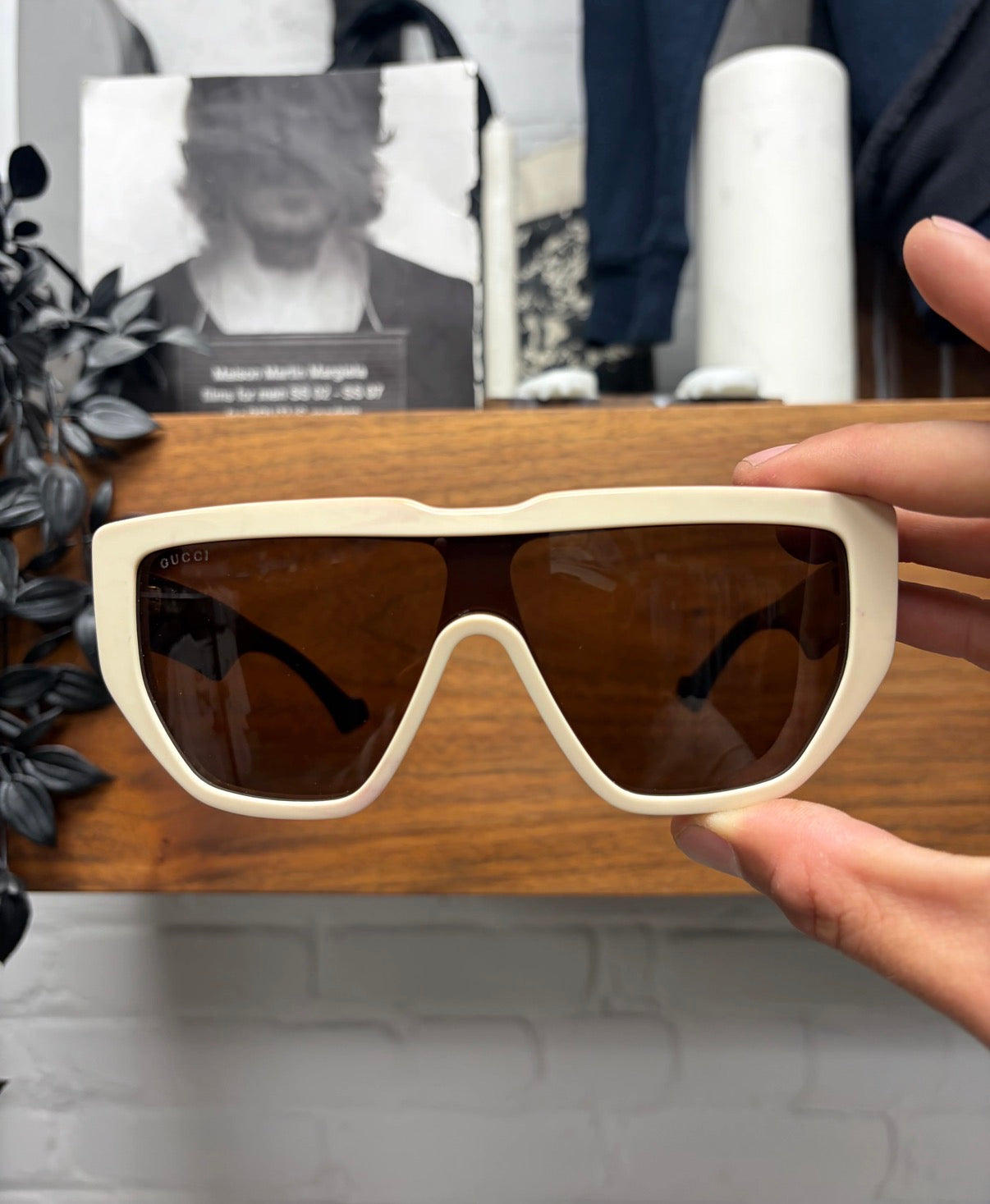 Gucci Ivory/Black Gold Tinted Squared Shape Sunglasses
