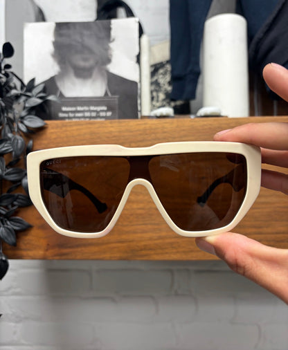 Gucci Ivory/Black Gold Tinted Squared Shape Sunglasses