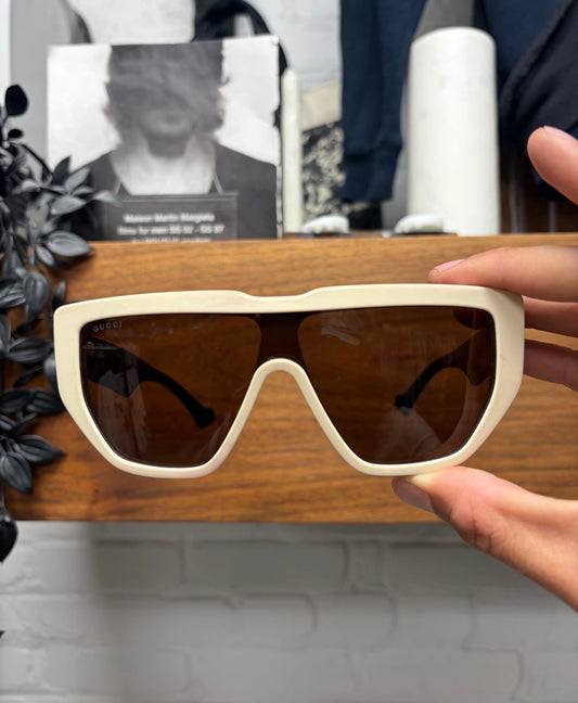 Gucci Ivory/Black Gold Tinted Squared Shape Sunglasses
