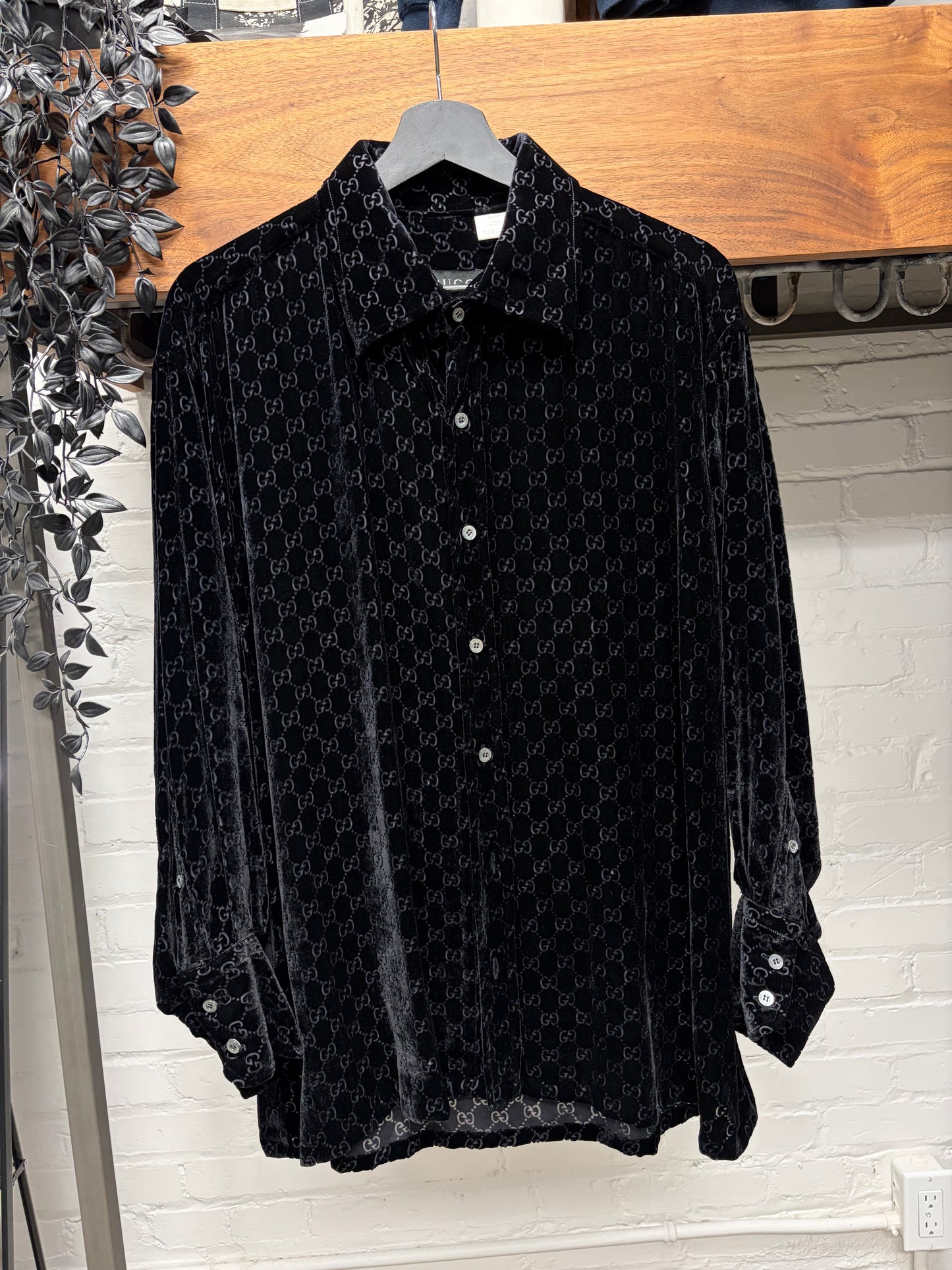 AW1997 Gucci by Tom Ford Black Velvet Monogram Button Up Shirt