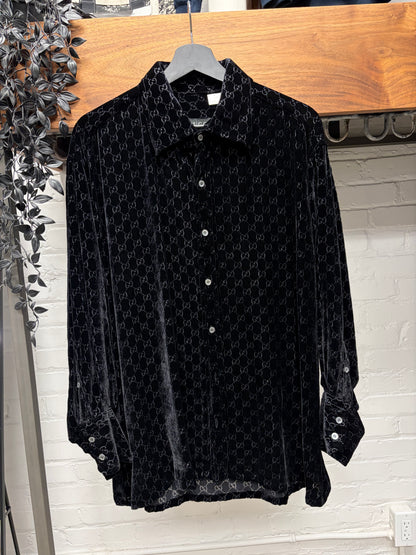 AW1997 Gucci by Tom Ford Black Velvet Monogram Button Up Shirt
