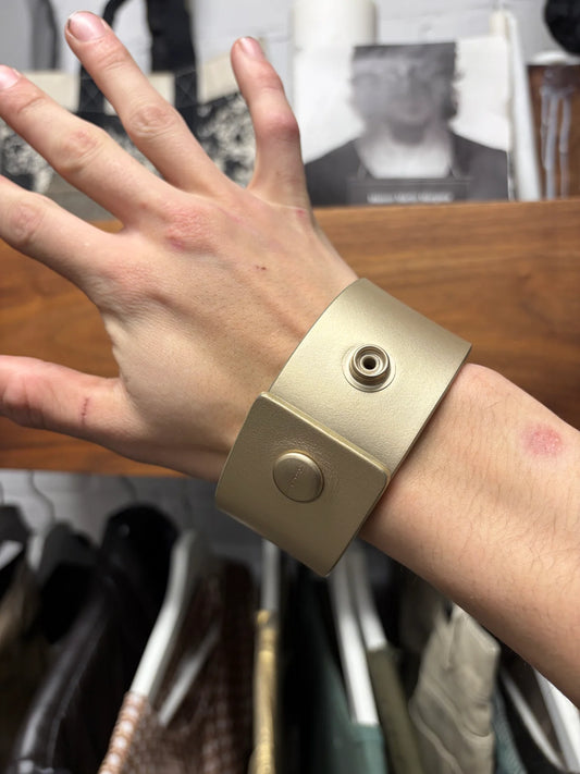 SS2025 Rick Owens ‘Hollywood’ Anthem Gold Leather Cuff Bracelet