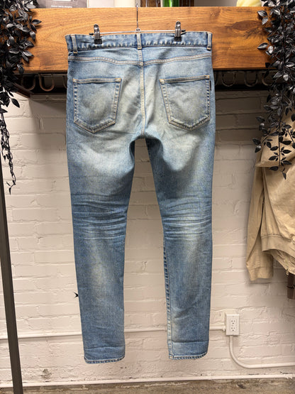 2019 Saint Laurent ‘D03’ Washed Blue Distressed Skinny Jeans
