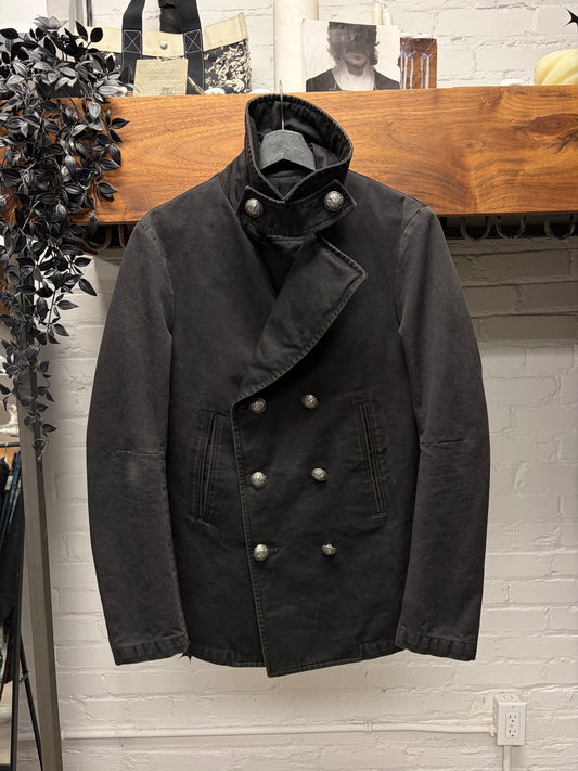 AW2011 Balmain by Christophe Decarnin Military Inspired Faded Black Peacoat