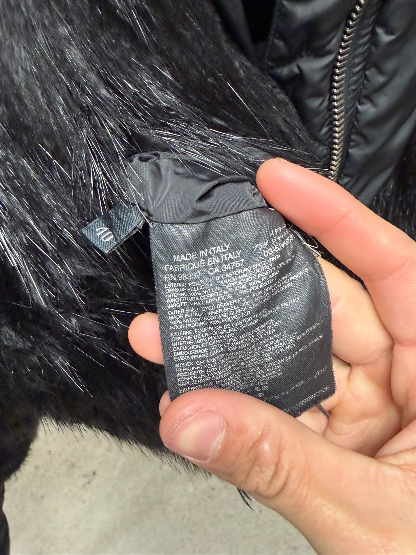 Prada Fox Fur/Black Nylon Hooded Down Jacket