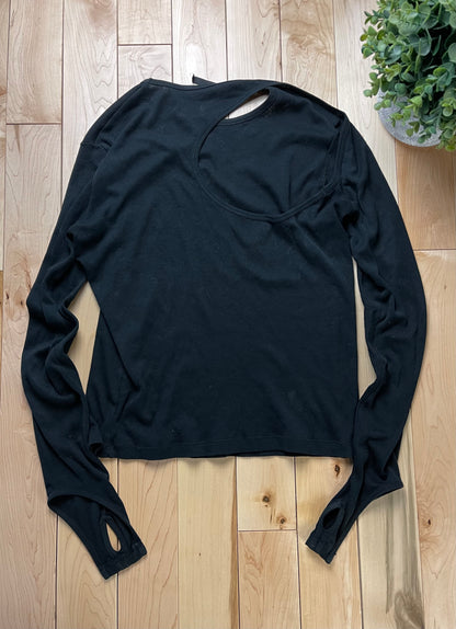 Helmut Lang Back Cutout Ribbed Black Longsleeve Shirt