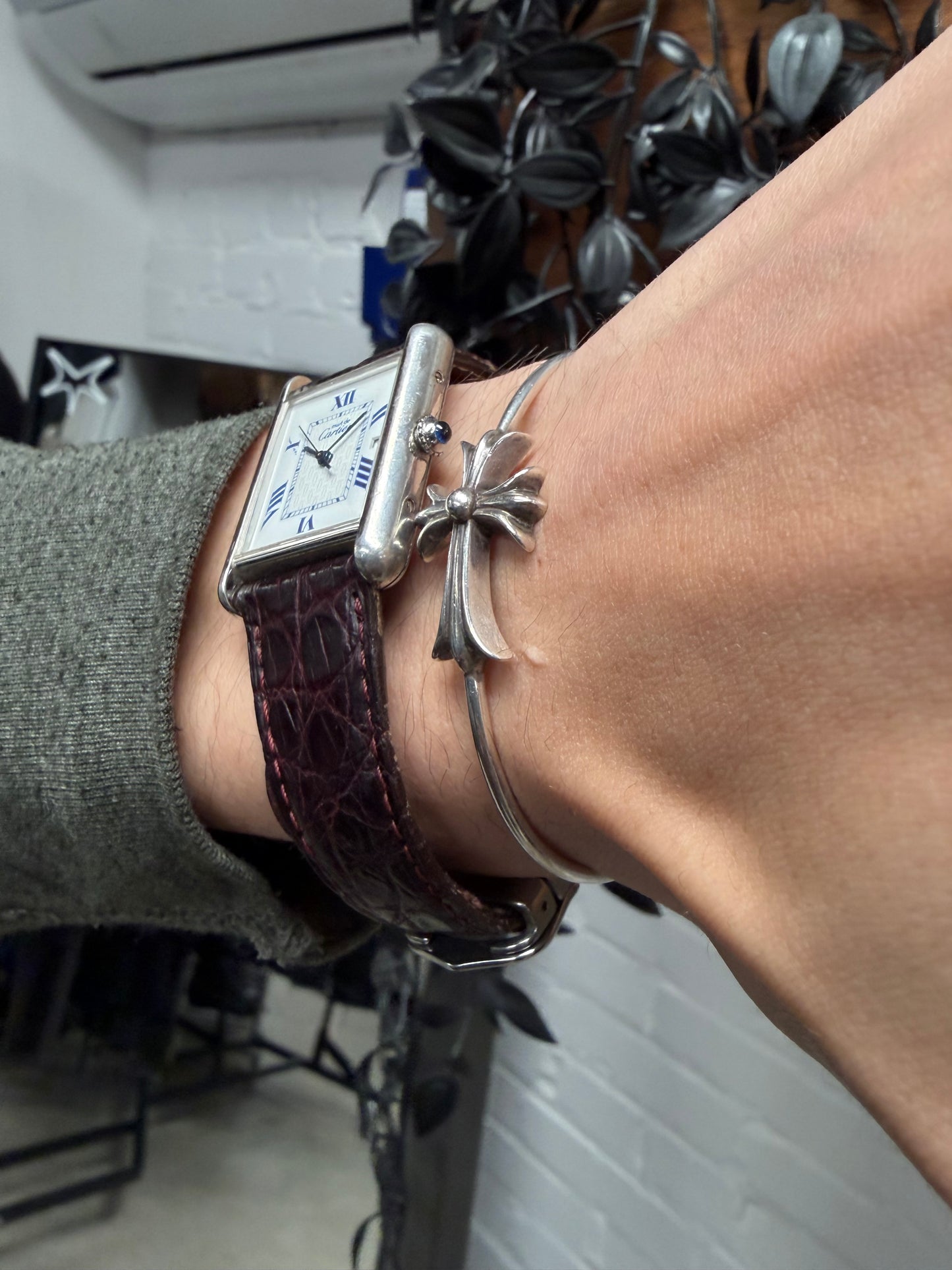 Chrome Hearts ‘Tiny Cross’ 925 Silver Bangle Bracelet
