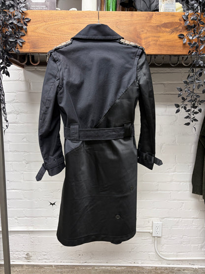 AW2014 Undercover Studded Shoulder Epaulette ‘Dual Fabric’ Asymmetric Black Wrapper Trench Coat