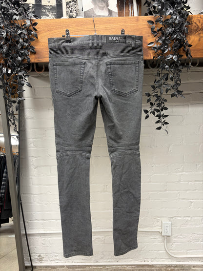 Balmain Dirty Black Biker Knee Skinny Jeans