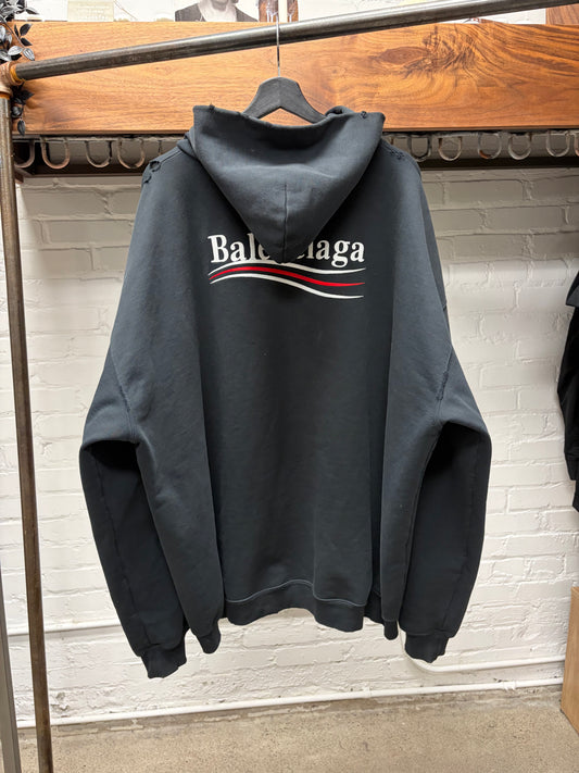 AW2022 Balenciaga Campaign Logo Distressed Black Terry Cotton Hoodie