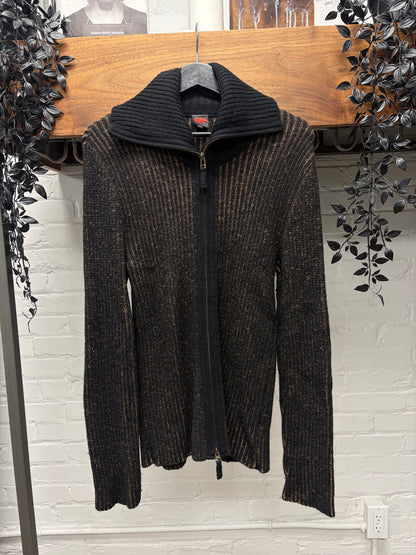 Vintage Jean Paul Gaultier Ribbed Black/Gold Zip-Up Sweater